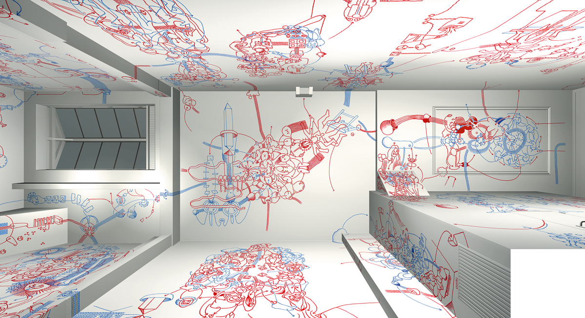 Hannes Kater: Bildprogramm f&uuml;r einen Raum. Decke in 3D. Galerie Singel 74, Amsterdam 1999